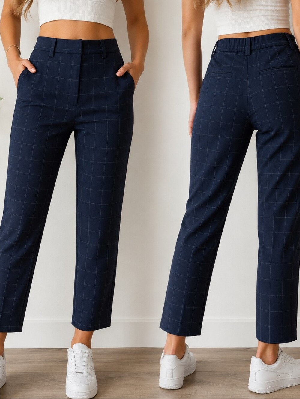 UNIQLO Navy Windowpane Plaid Ankle Pants XS Size 3 Tailored Preppy Minimalist